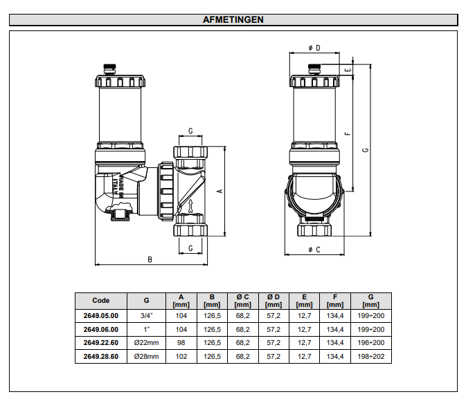 RBM Airterm UP luchtafscheider voor CV-ketel 28mm met draaibare aansluiting Serie 2649